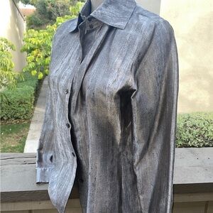 Linda Allard Ellen Tracy button down Women Silver dress shirt